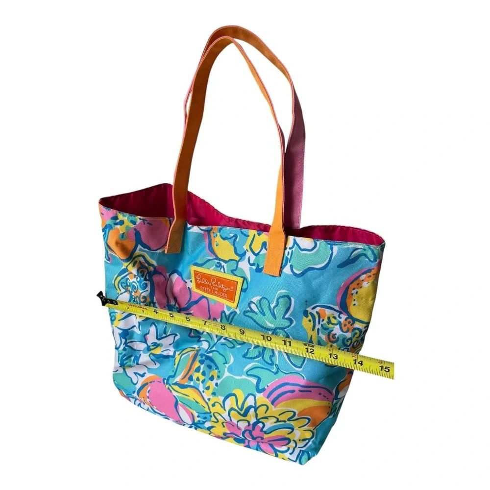 Lilly Pulitzer Estee Lauder Tote Bag Blue Floral Canvas Beach Shopping